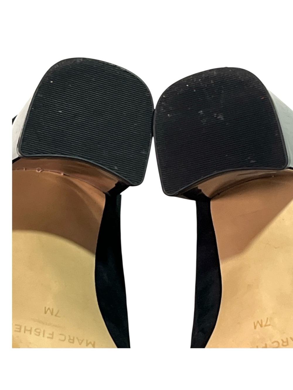 Marc Fisher Black Suede Pumps Silver Metallic Block Heel 7M - Picture 5 of 7